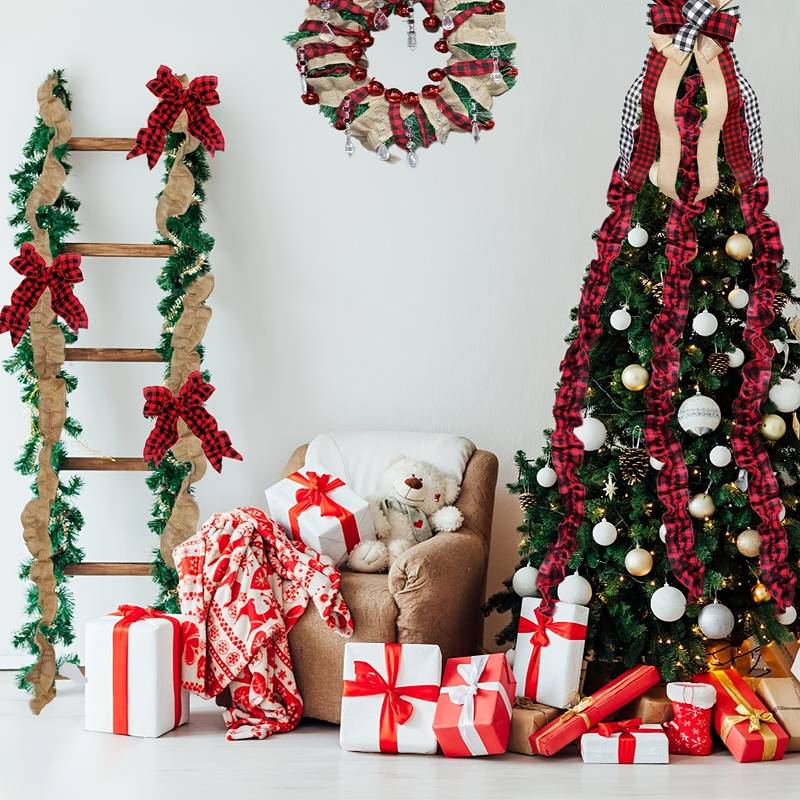 Christmas Tree Ribbon Garland Buffalo Plaid Christmas Decorations